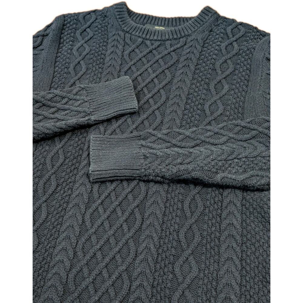 J.Crew Mens XS Cable Knit Sweater Navy Blue 100% Cotton Crewneck Fisherman